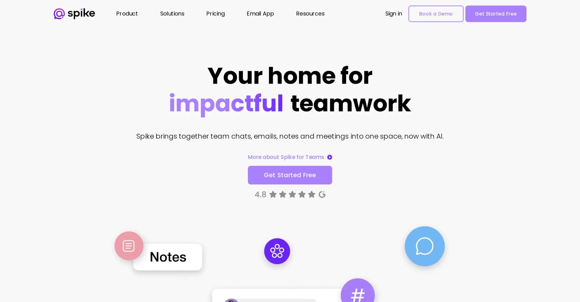 Spike homepage screenshot — Unify business communication and collaboration in one space.
