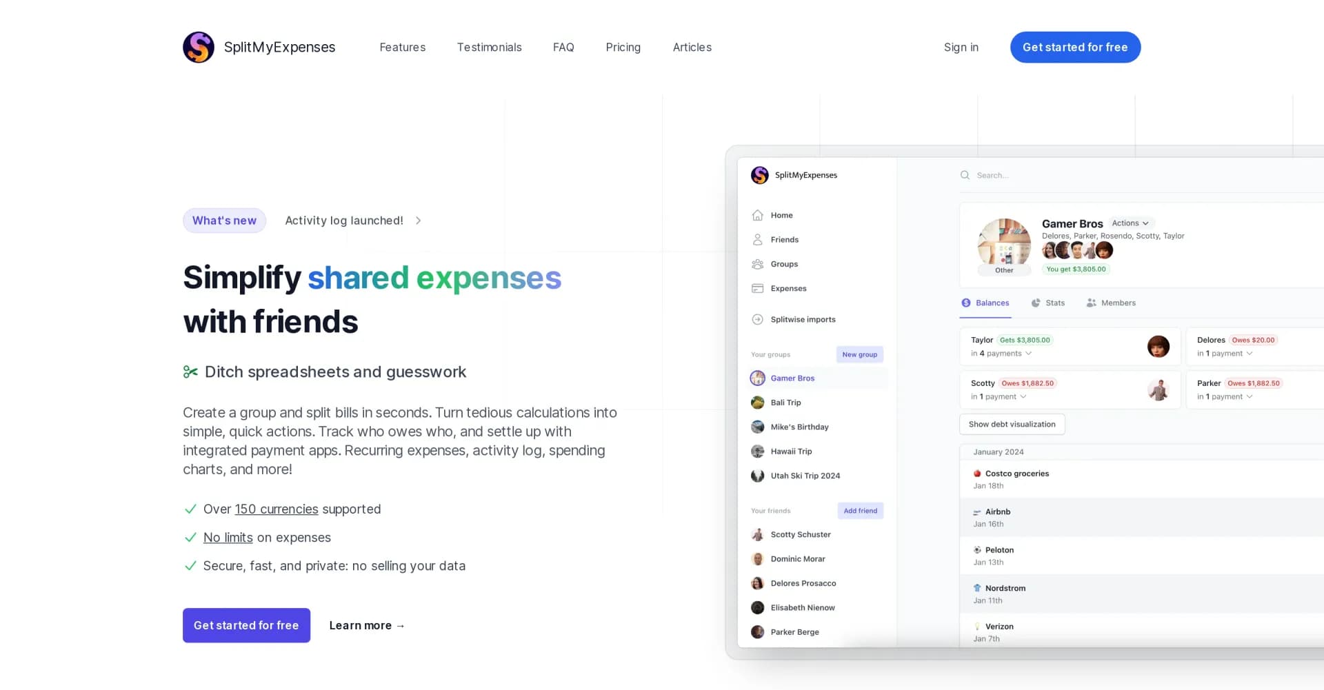 SplitMyExpenses homepage screenshot — Split bills, charge friends on Venmo instantly.