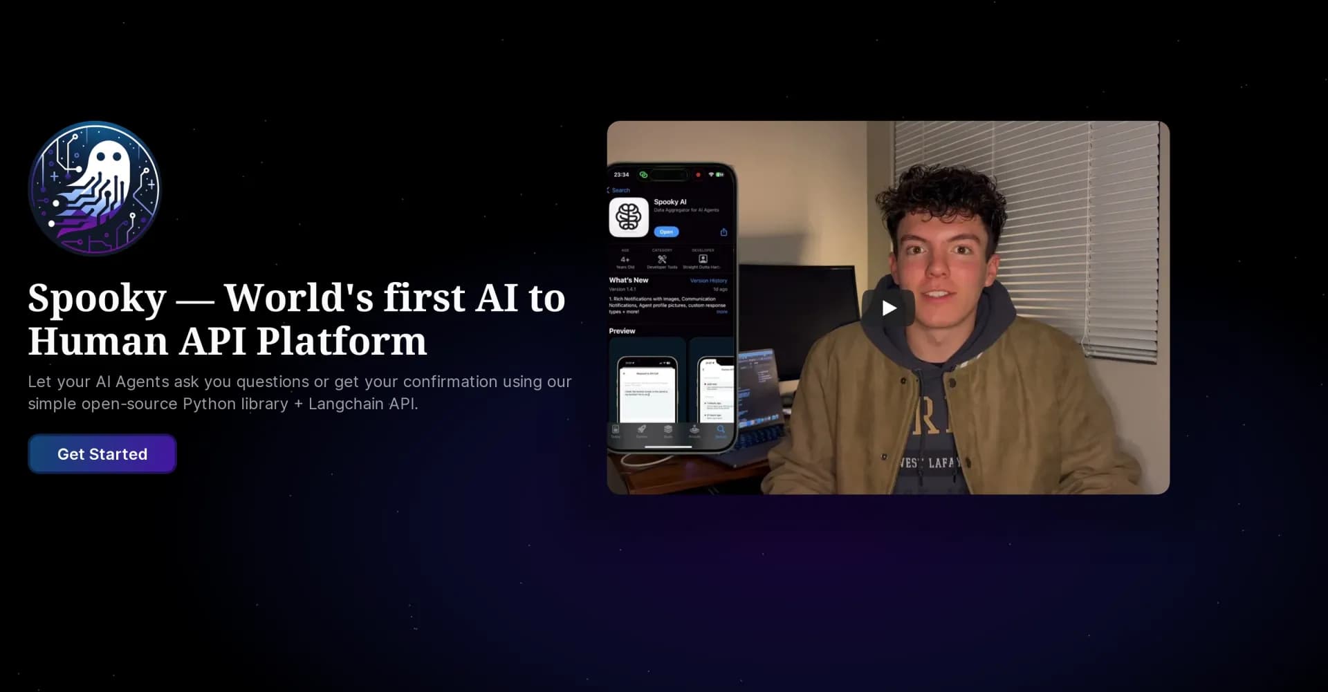 Spooky AI homepage screenshot — AI to human API: Let AI ask you questions