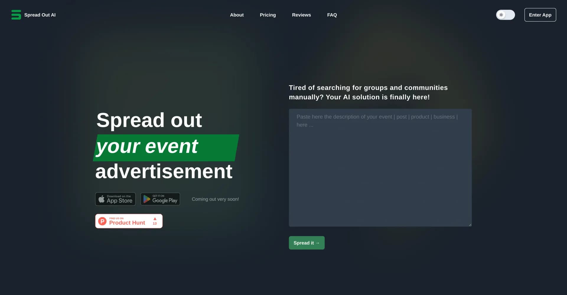 Spread Out AI homepage screenshot — Revolutionize ad strategy with AI