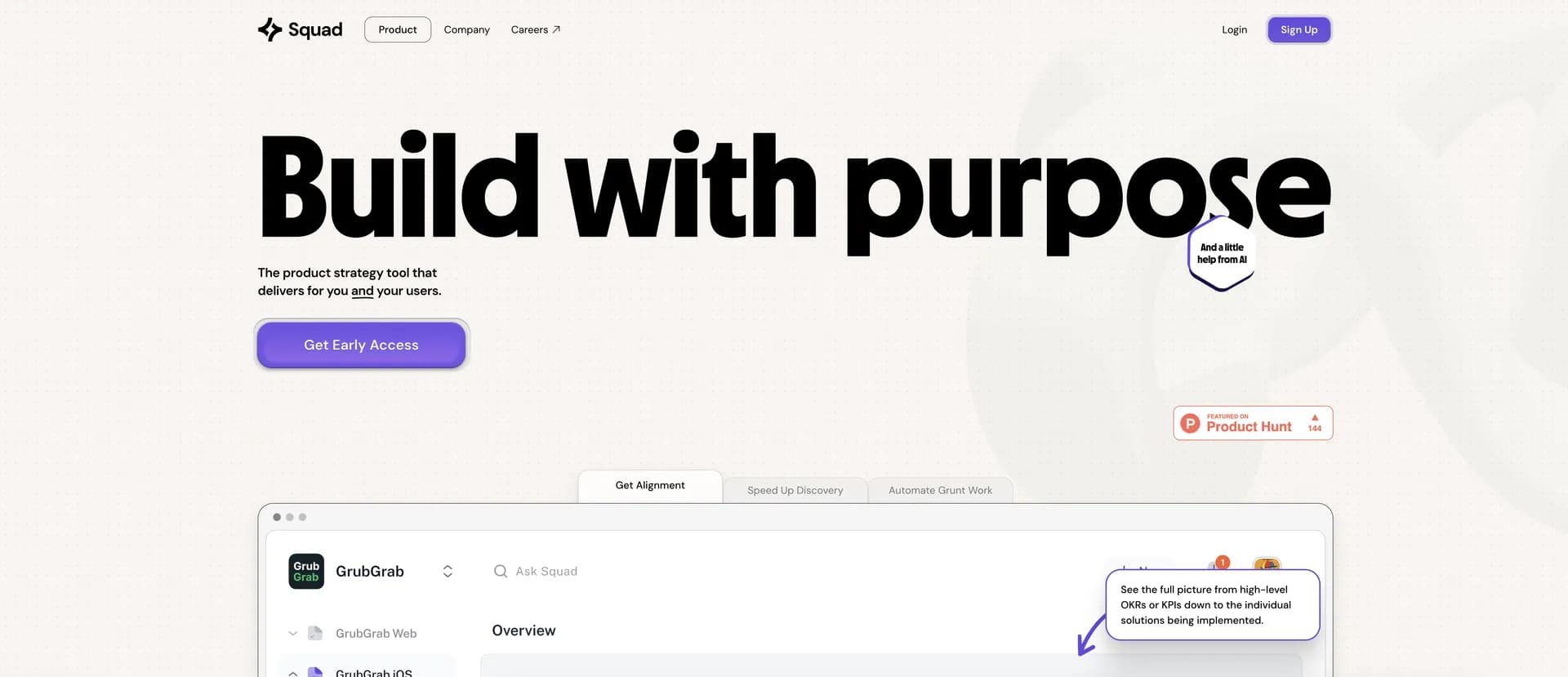 SquadGPT homepage screenshot — AI-powered requirement generation for streamlined workflows.