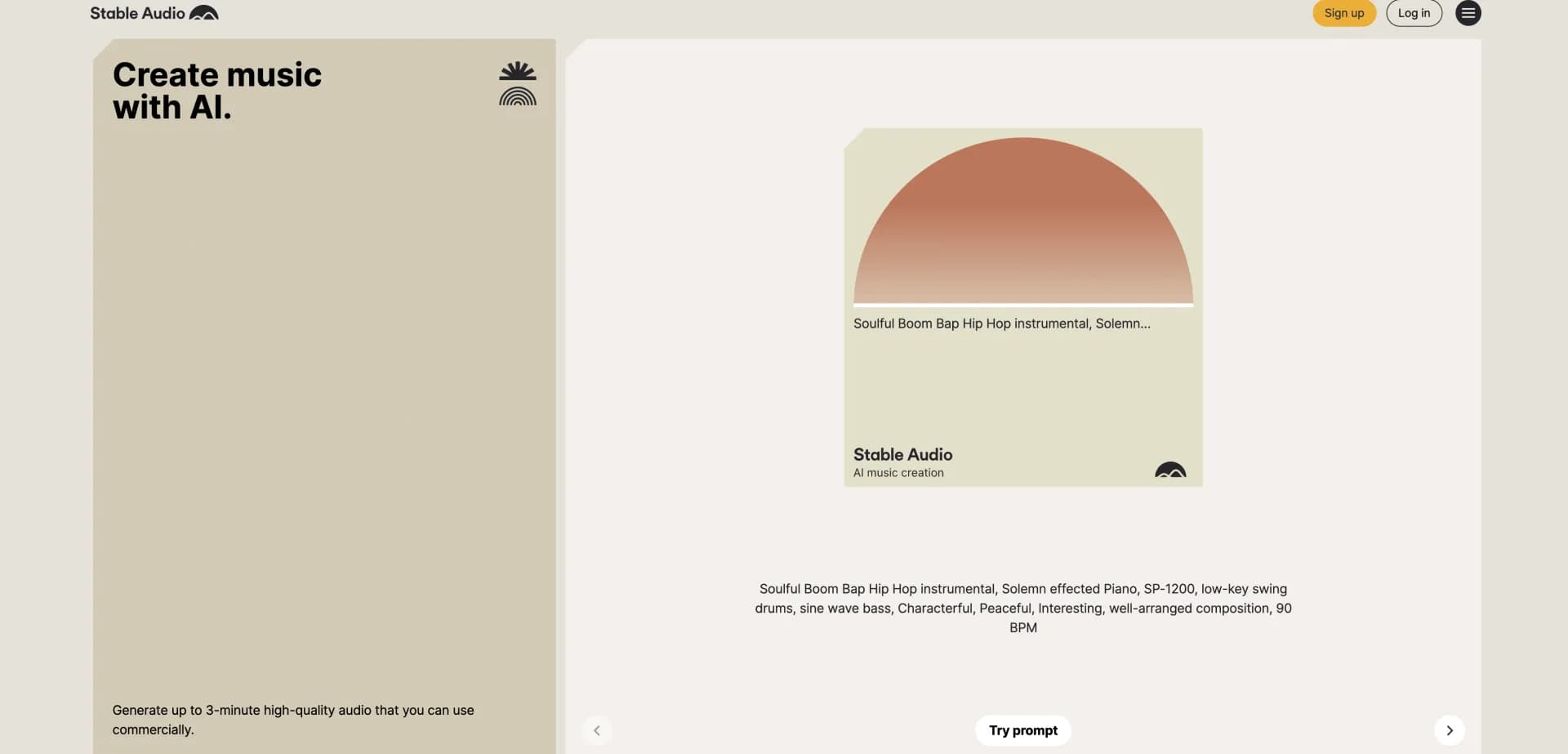 Stable Audio homepage screenshot — Create original music and sound effects with AI.