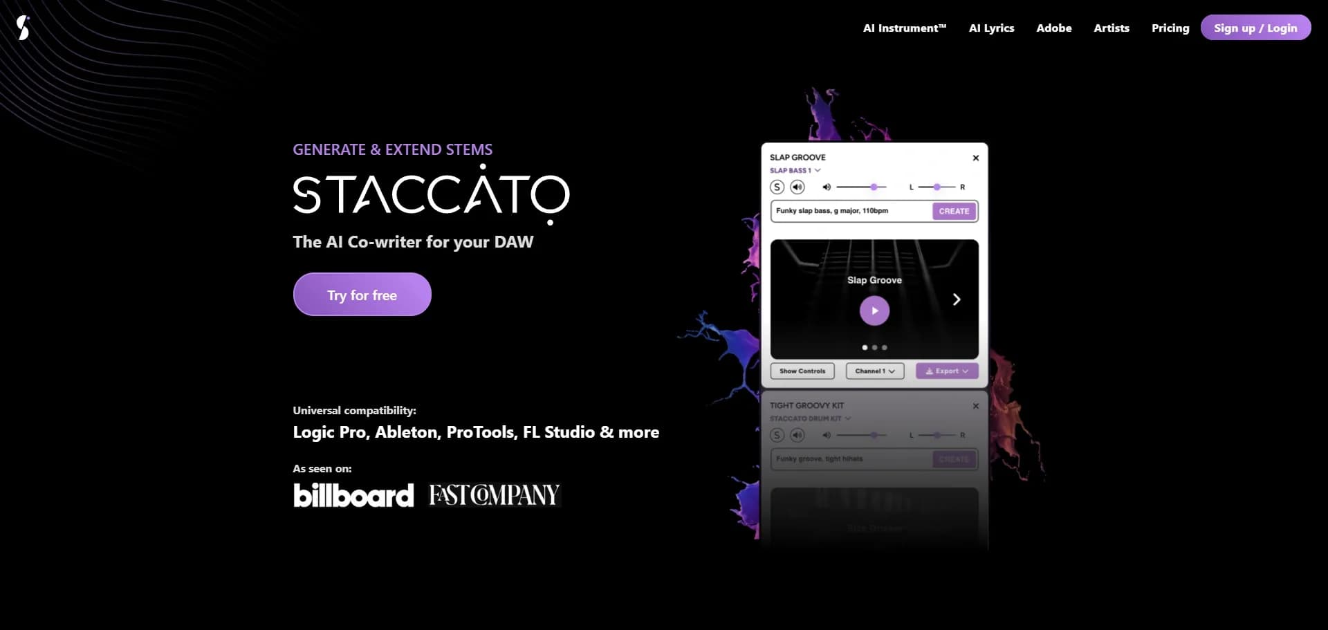 Staccato homepage screenshot — The AI MIDI generator that listens to your music