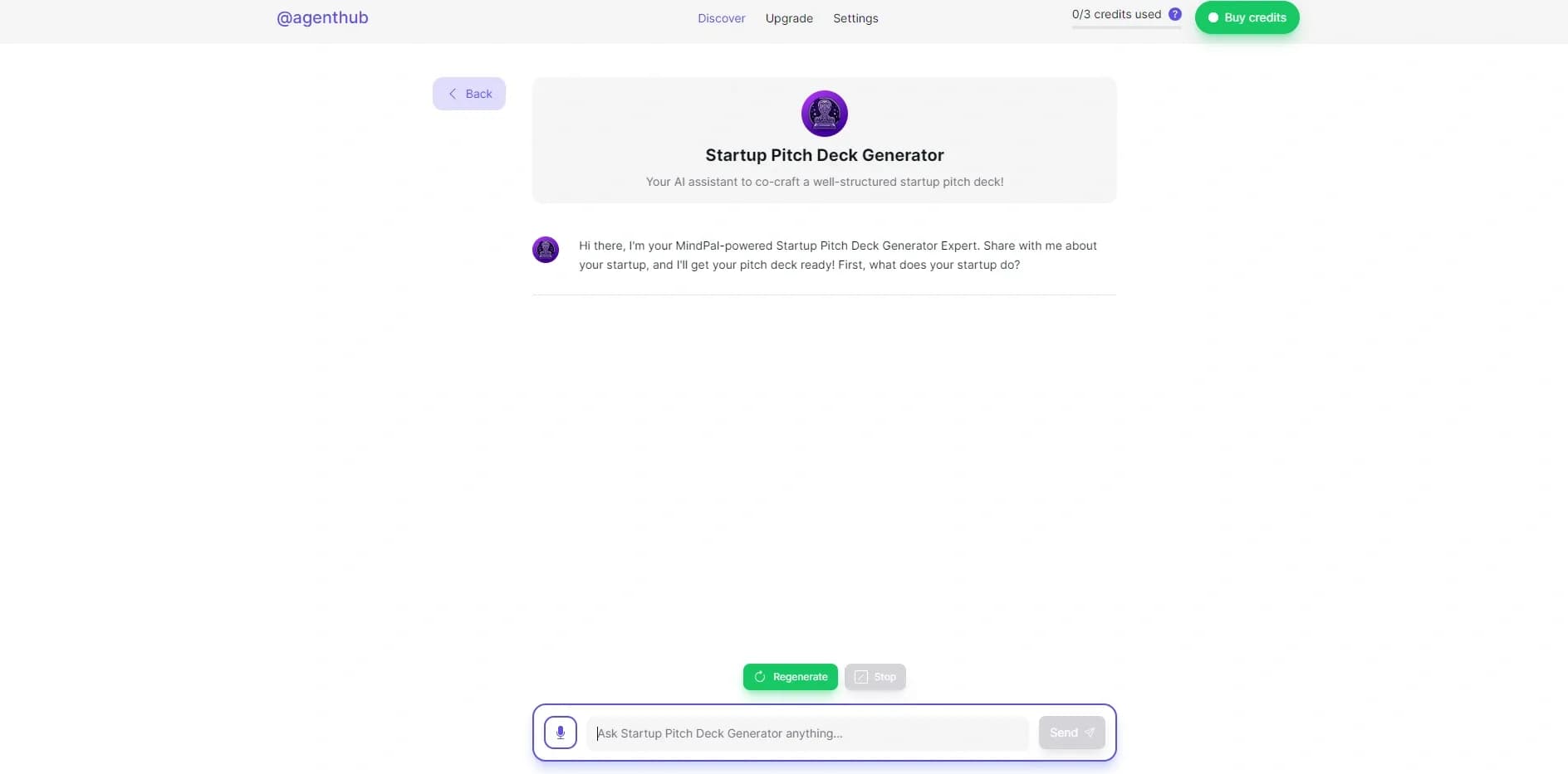 Startup Pitch Deck Generator homepage screenshot — Craft compelling startup pitch decks with AI assistance.