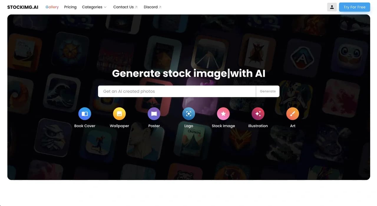 Stockimg AI homepage screenshot — Generated images and text for design ease.
