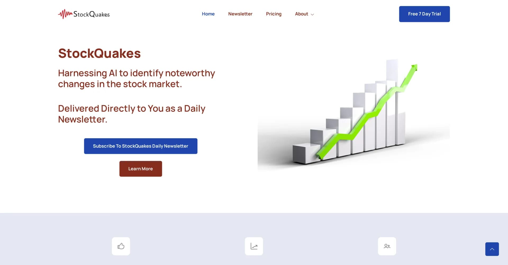 StockQuakes homepage screenshot — Identify significant stock market changes with AI.