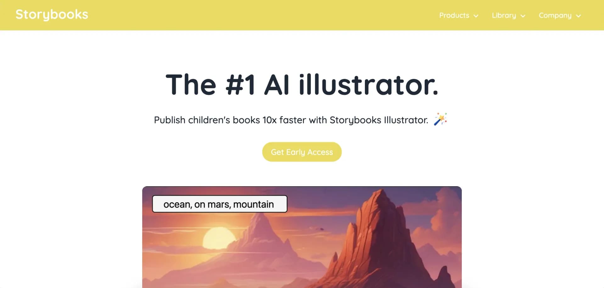 Storybooks homepage screenshot — Create personalized, illustrated children's books in seconds