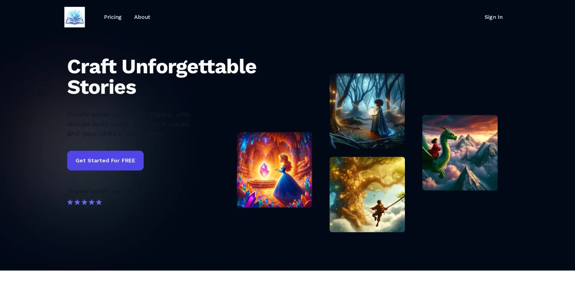 StoryCraftr homepage screenshot — Craft personalized bedtime stories with AI