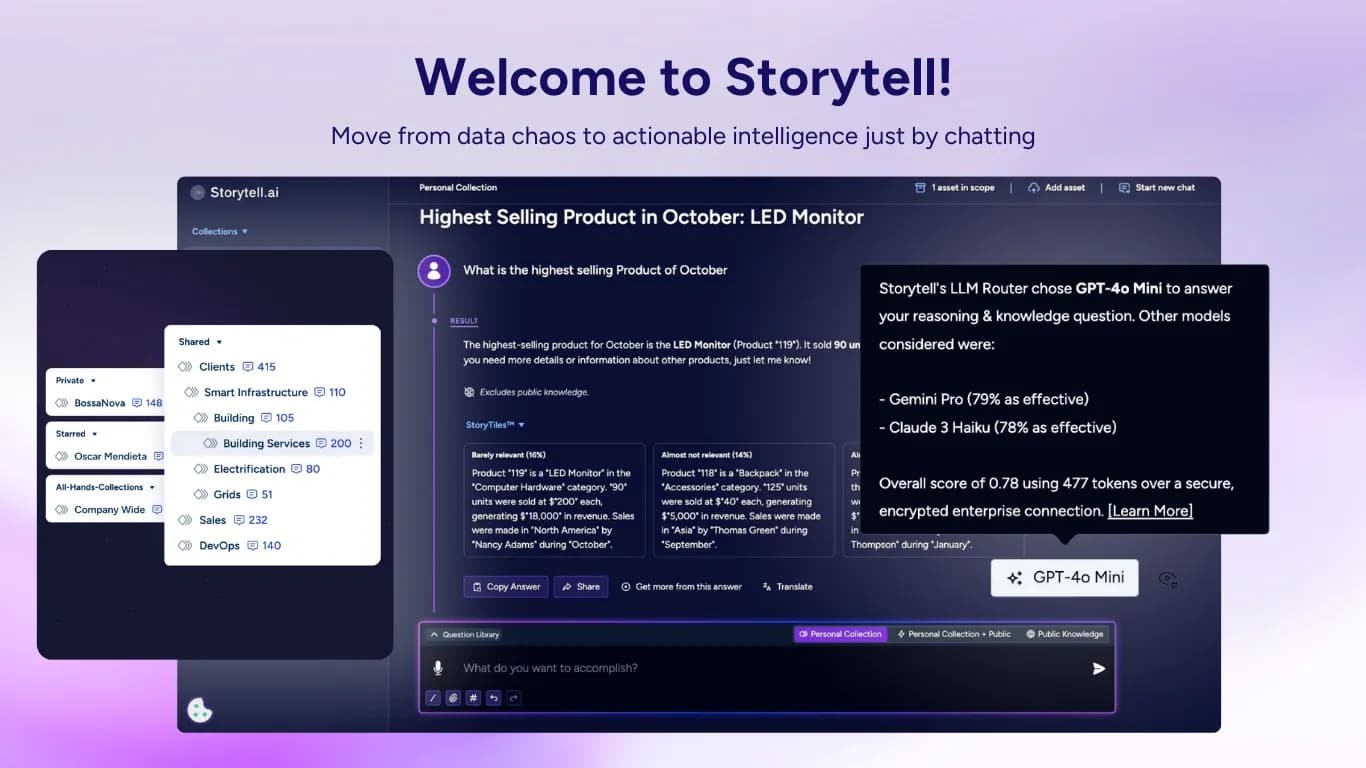 Storytell.aiv2.0 homepage screenshot — Turn your data chaos into meaningful insights
