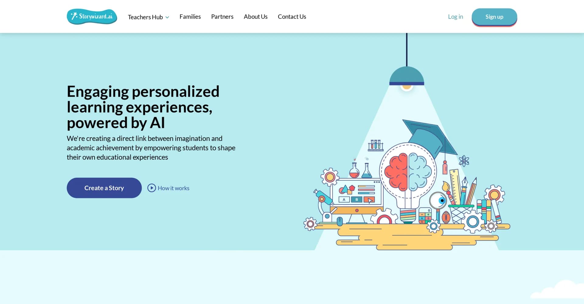 Storywizard.ai homepage screenshot — AI-powered personalized learning experiences for children