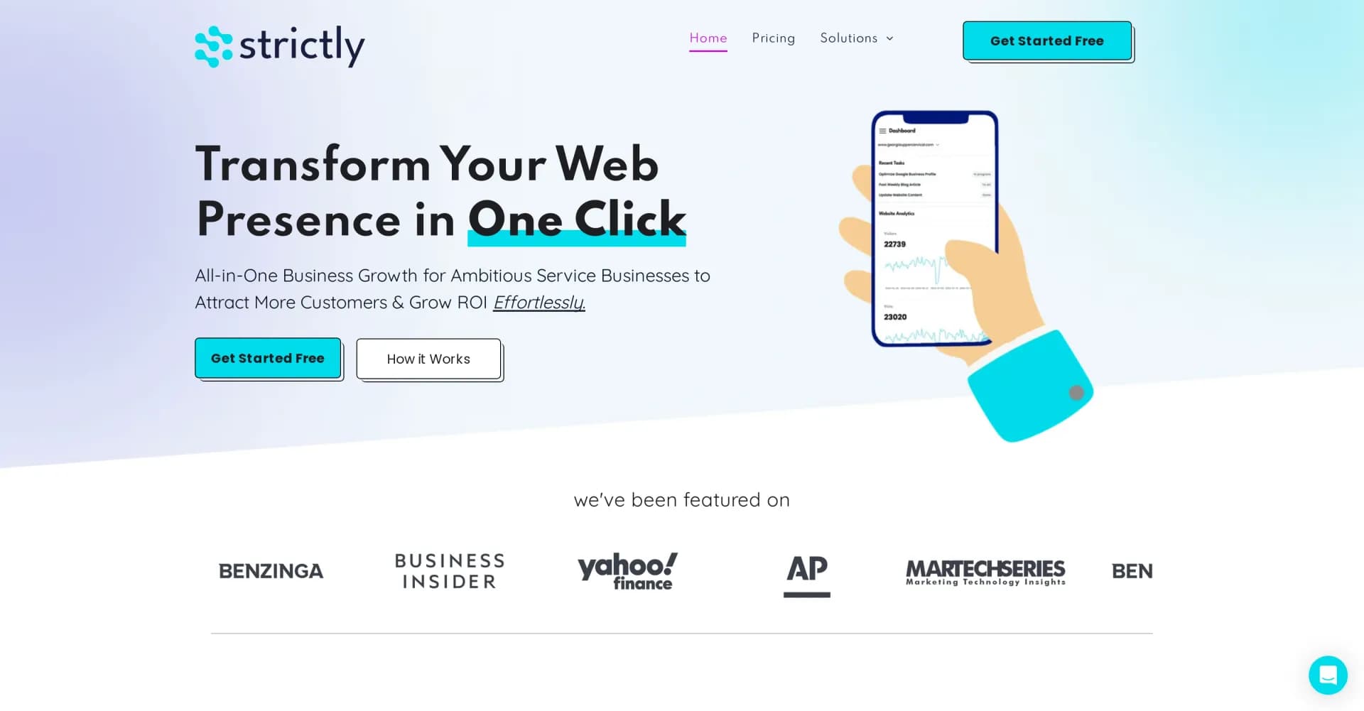Strictly homepage screenshot — 10X your results with ROI-first marketing.
