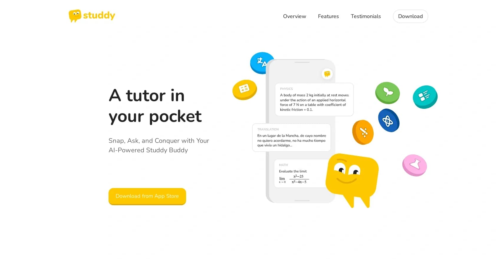Studdy homepage screenshot — AI-powered tutor in your pocket