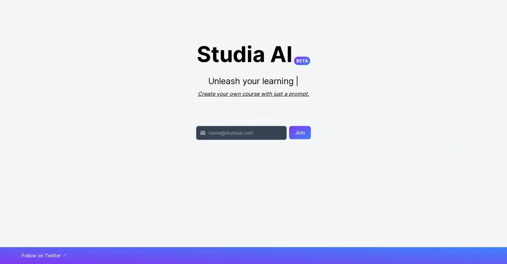 Studia AI homepage screenshot — Create courses instantly with AI prompts.