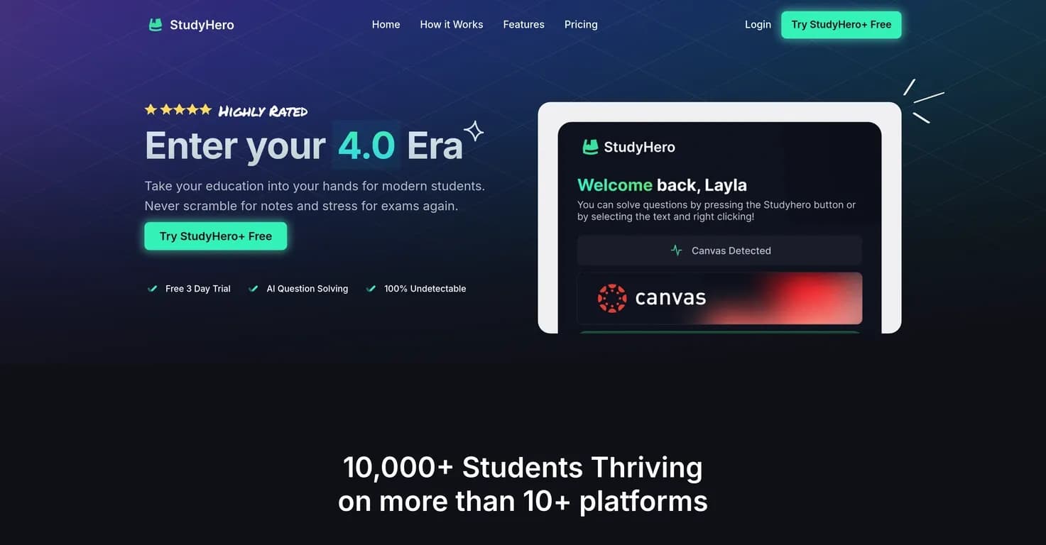 Study Hero homepage screenshot — Revolutionize studying with AI-powered learning tools