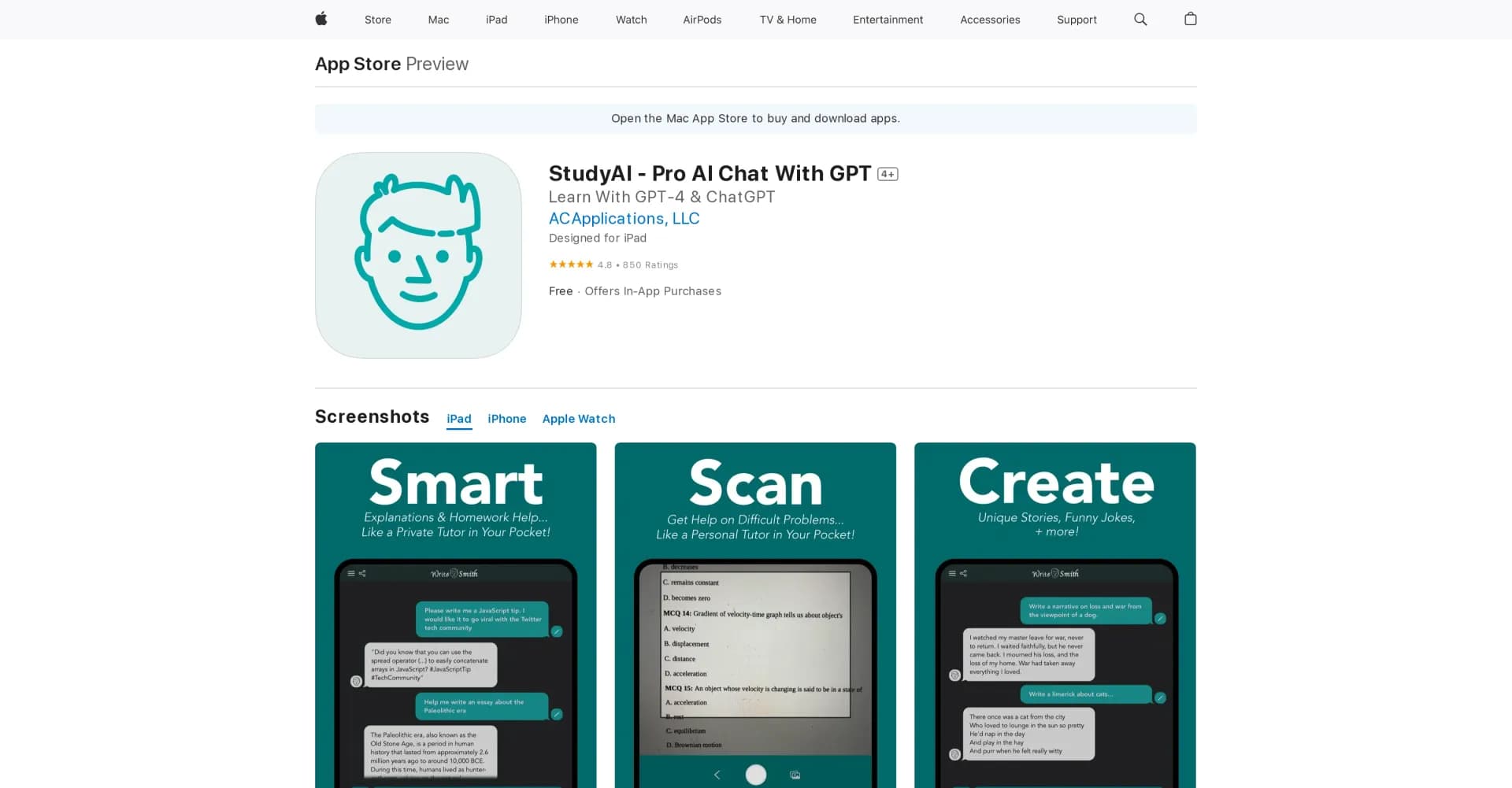 StudyAI - Pro AI Chat With GPT homepage screenshot — Chat intelligently with GPT using StudyAI.
