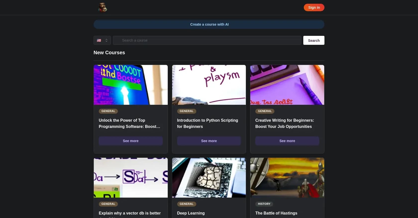 StudyRaid homepage screenshot — AI-powered courses on any subject.