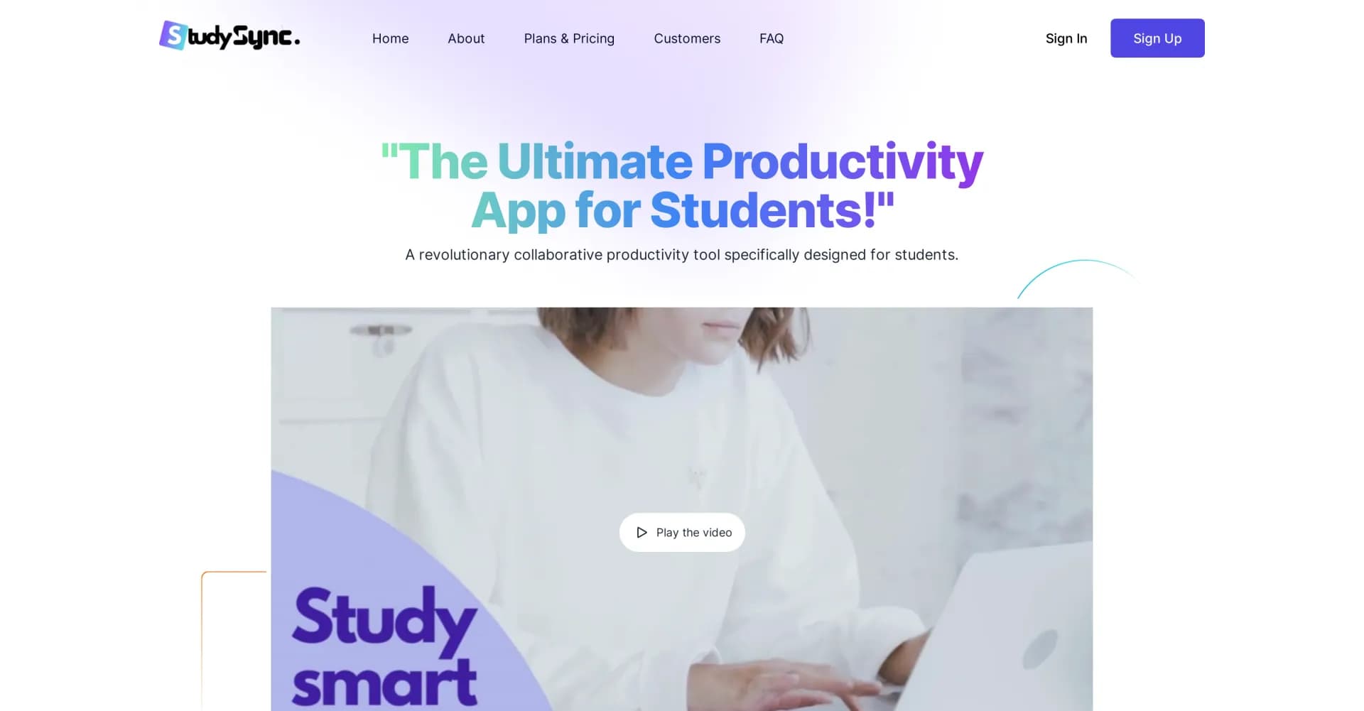 StudySync homepage screenshot — Revolutionize student productivity with collaborative tools.