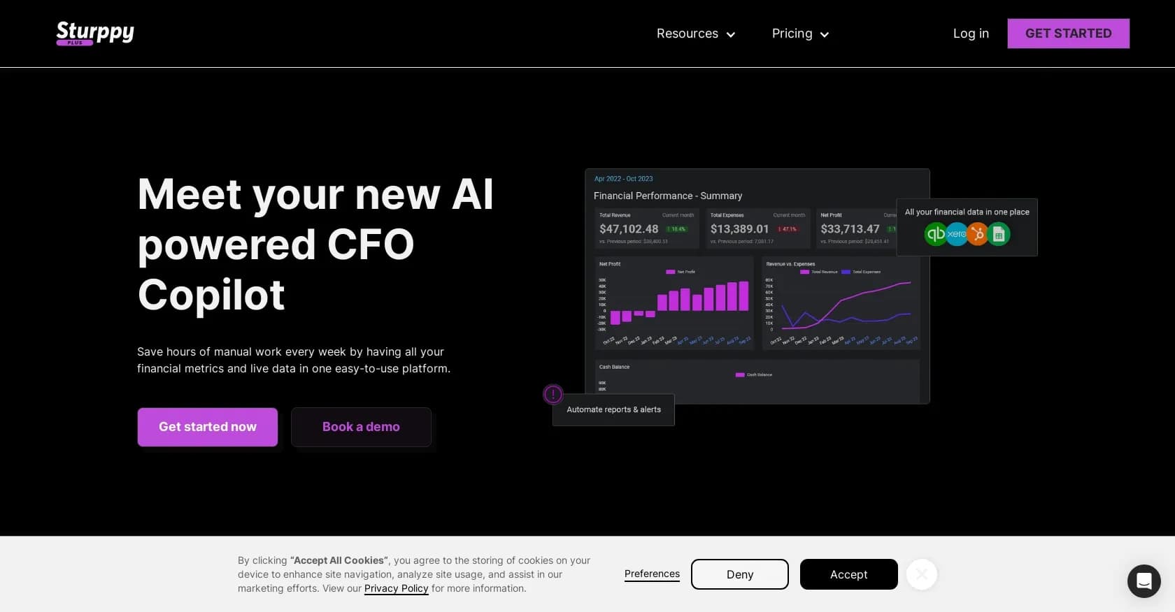 Sturppy homepage screenshot — Create strategic business plans effortlessly