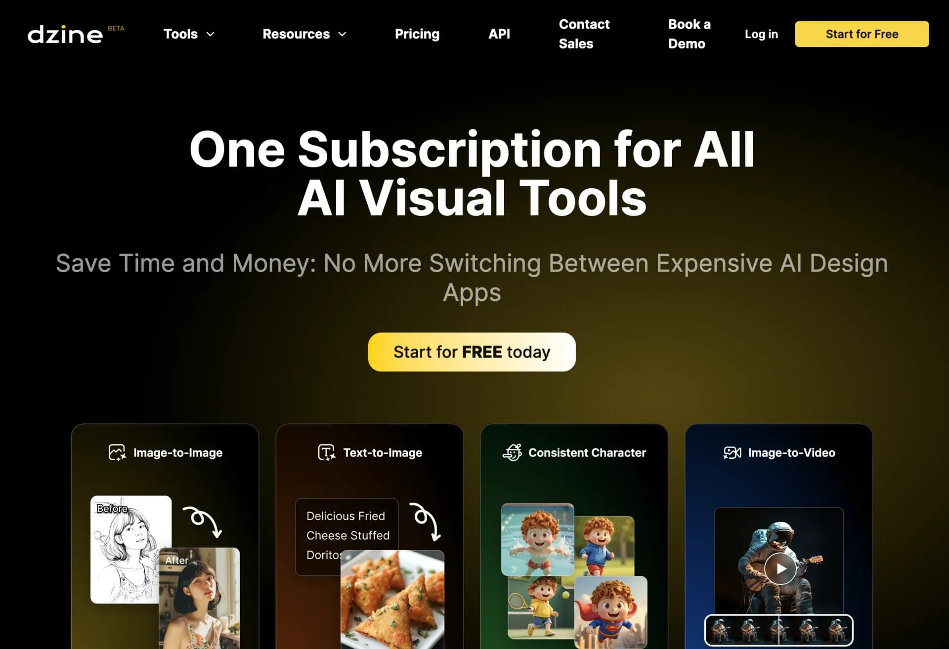 Dzinev2.4 homepage screenshot — AI-powered design partner for effortless image creation