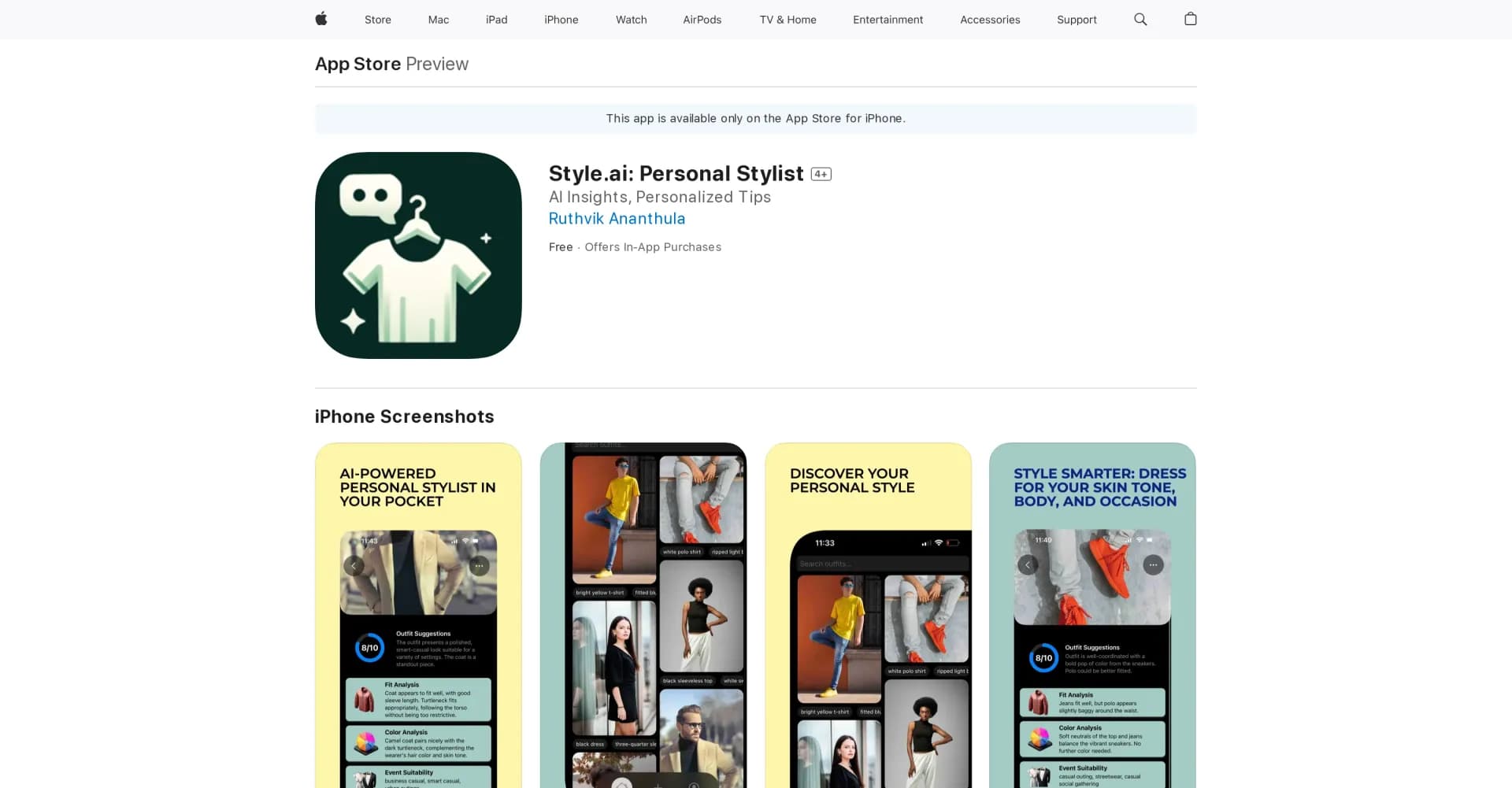 Style.ai: Personal Stylist homepage screenshot — AI-powered personal stylist in your pocket