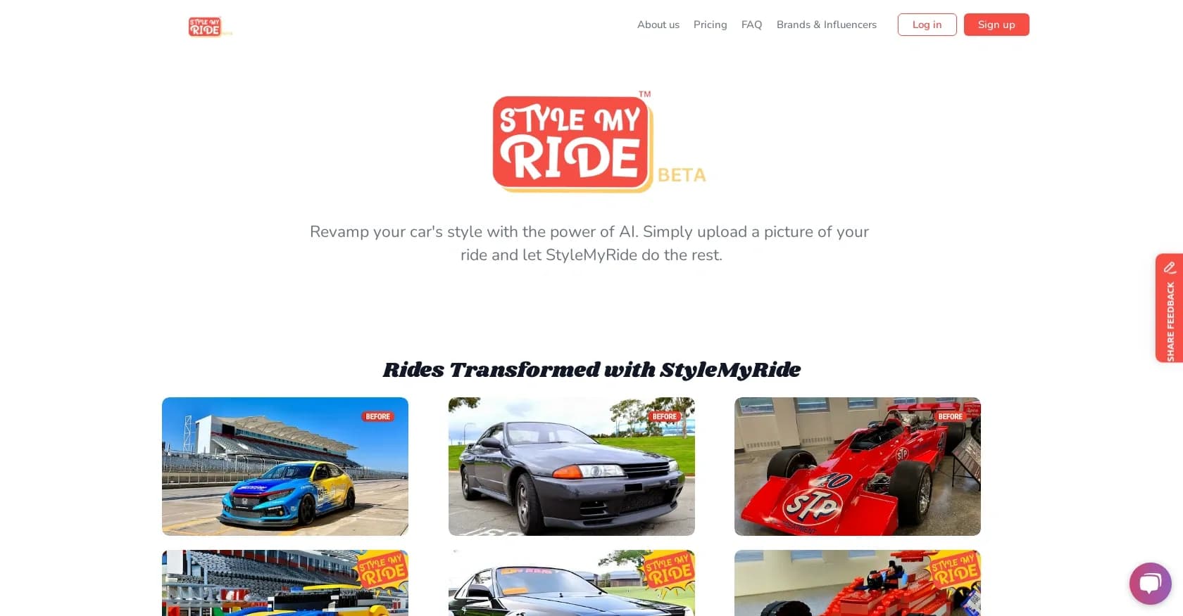 StyleMyRide homepage screenshot — Revamp your car's style with AI magic.