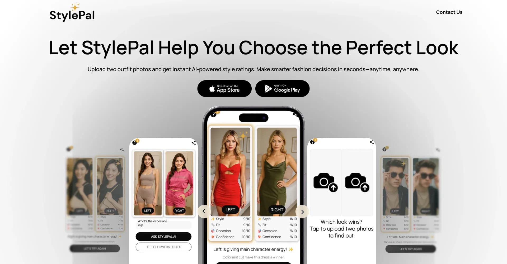 StylePalv0.1.07 homepage screenshot — AI fashion assistant for instant outfit ratings.