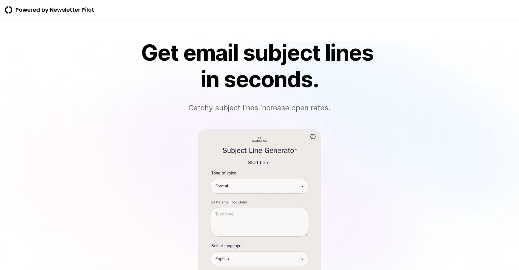 Subject Line Generator homepage screenshot — Craft catchy subject lines that boost open rates.
