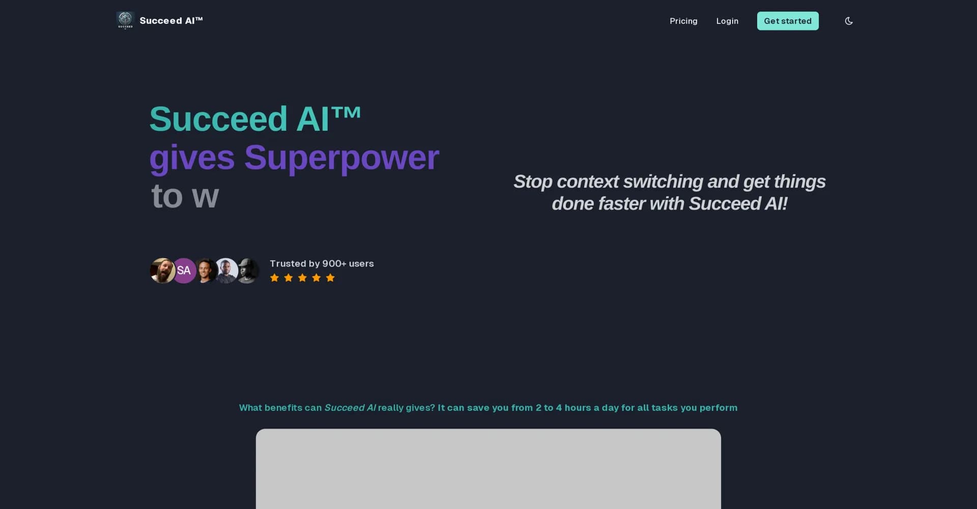 Succeed AI homepage screenshot — Your Mac's AI superpower for faster task completion.