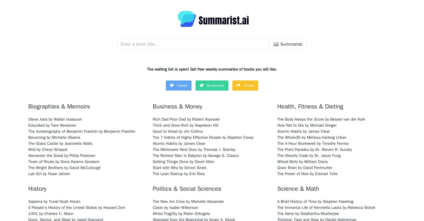 Summarist homepage screenshot — AI-powered book summaries in seconds