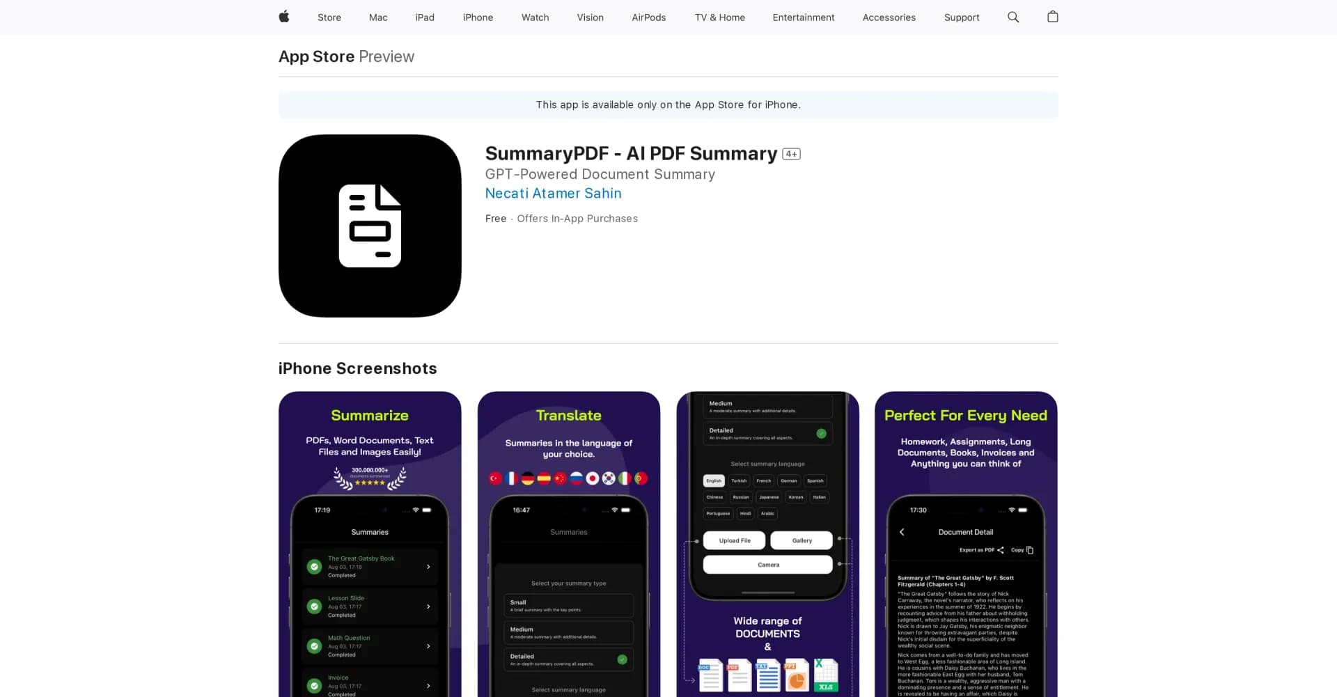 SummaryPDF homepage screenshot — AI-powered PDF summarizer for quick document insights