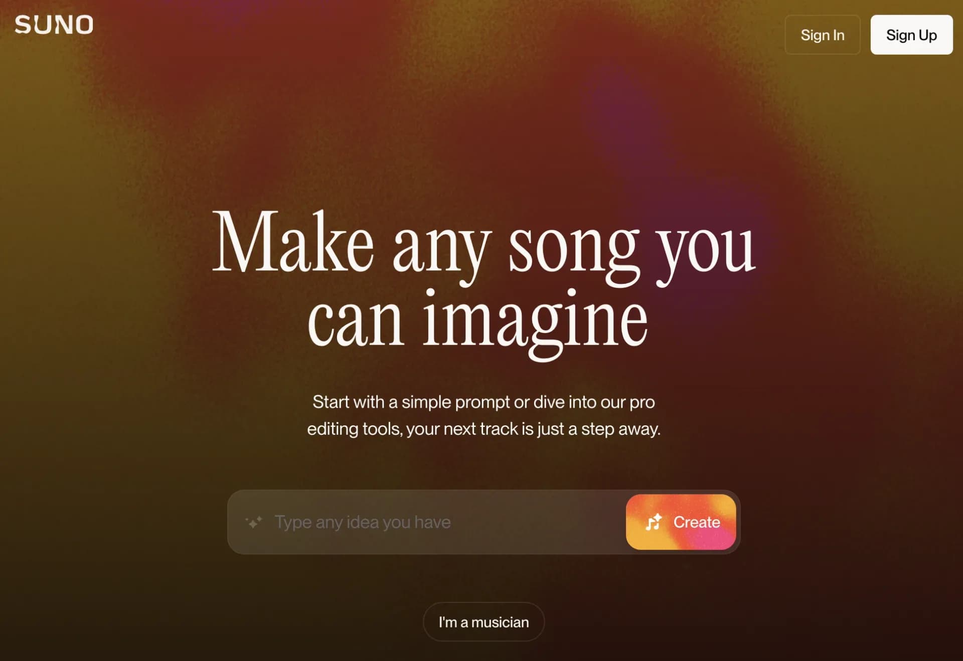 Sunov4.0 homepage screenshot — Make music at the speed of your ideas.