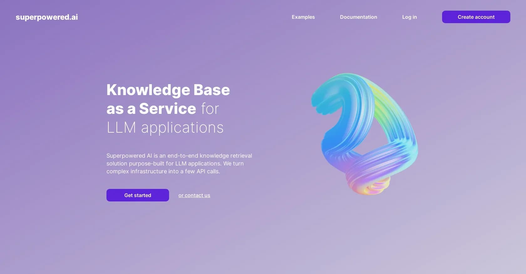 Superpowered homepage screenshot — Supercharge LLMs with knowledge retrieval API.