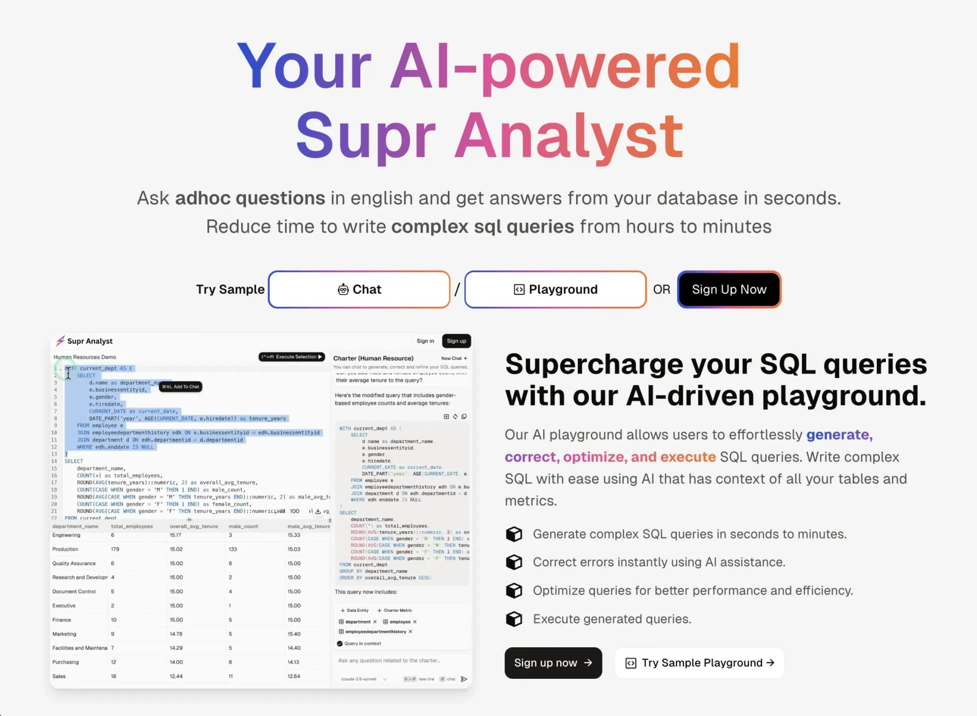 Eliza - Your AI Data Copilot homepage screenshot — Smart SQL AI Editor