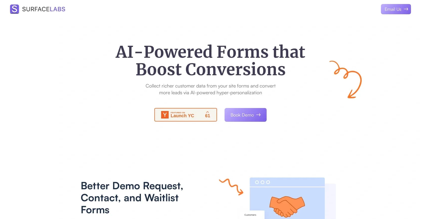 Surface Labs homepage screenshot — AI-powered forms that boost conversions