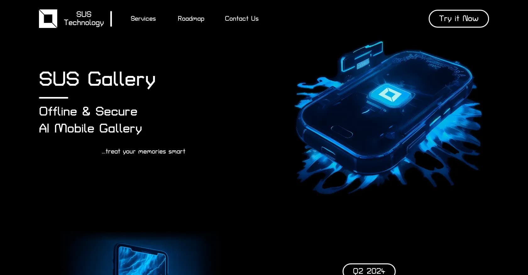 SUS Technology homepage screenshot — Compress, enhance, and manage photos with AI