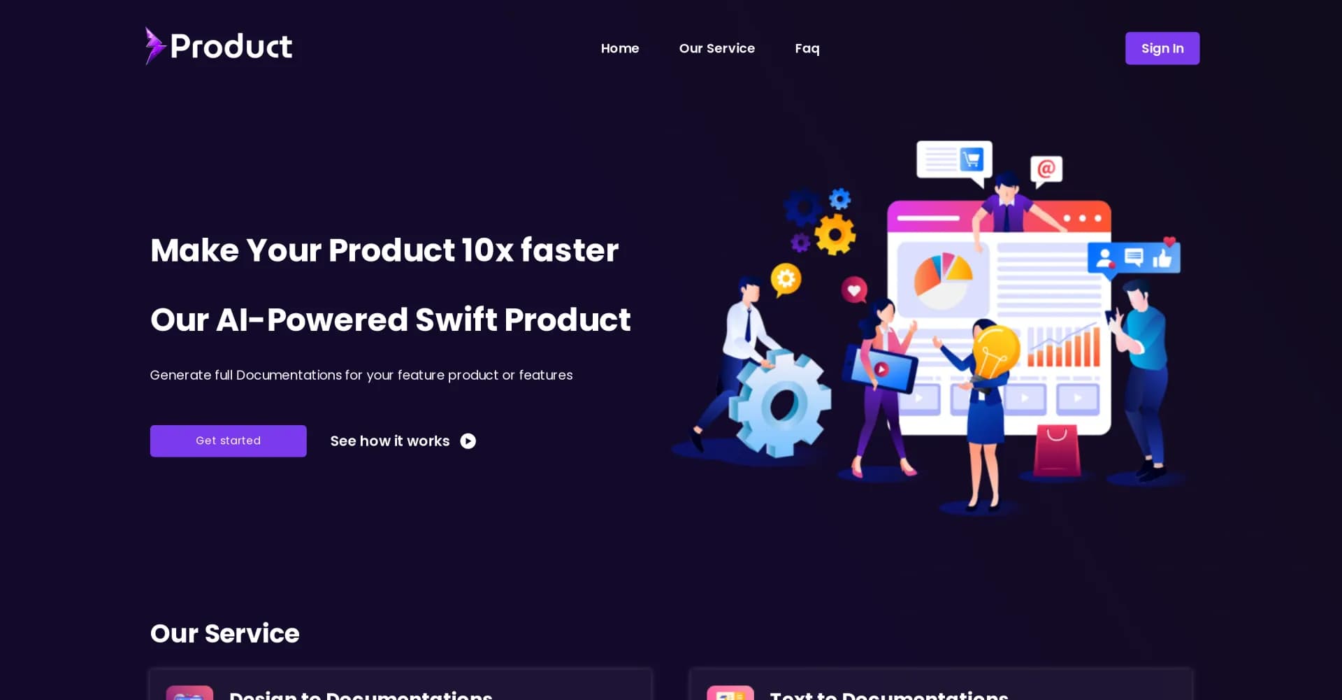 Swift Product homepage screenshot — AI-assisted product development to boost efficiency