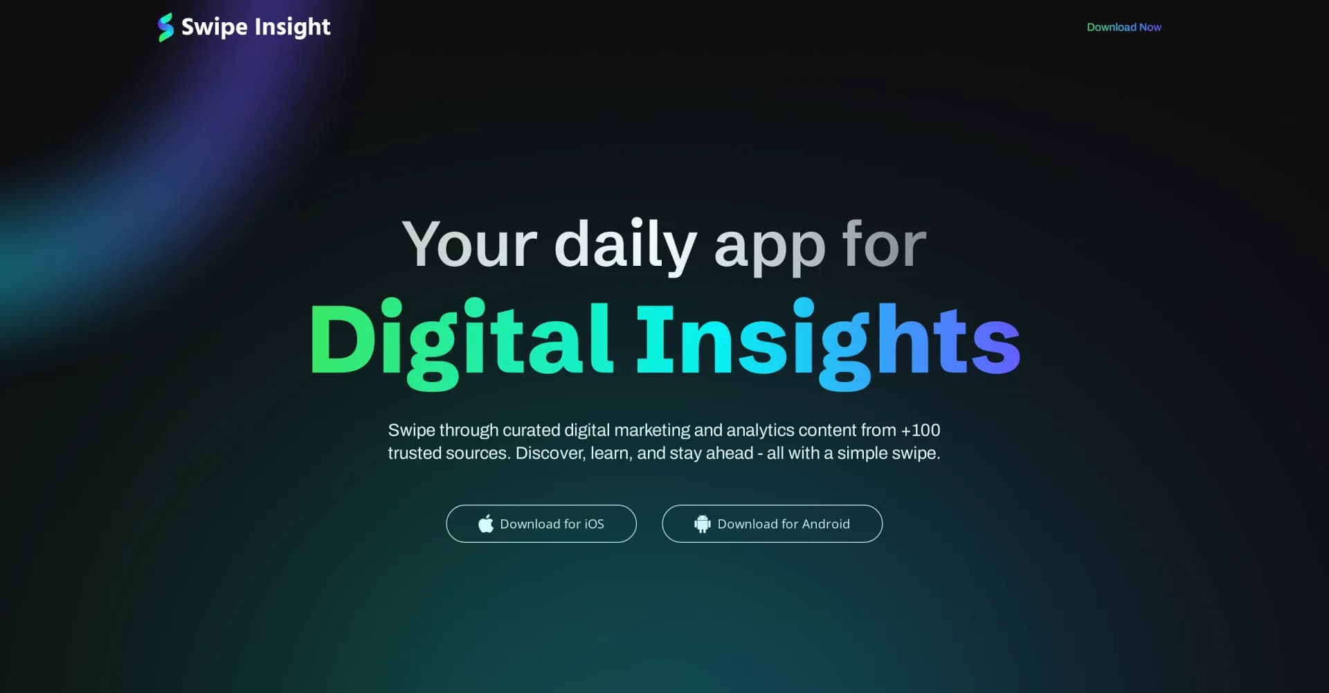 Swipe Insight homepage screenshot — Your daily app for digital marketing insights!