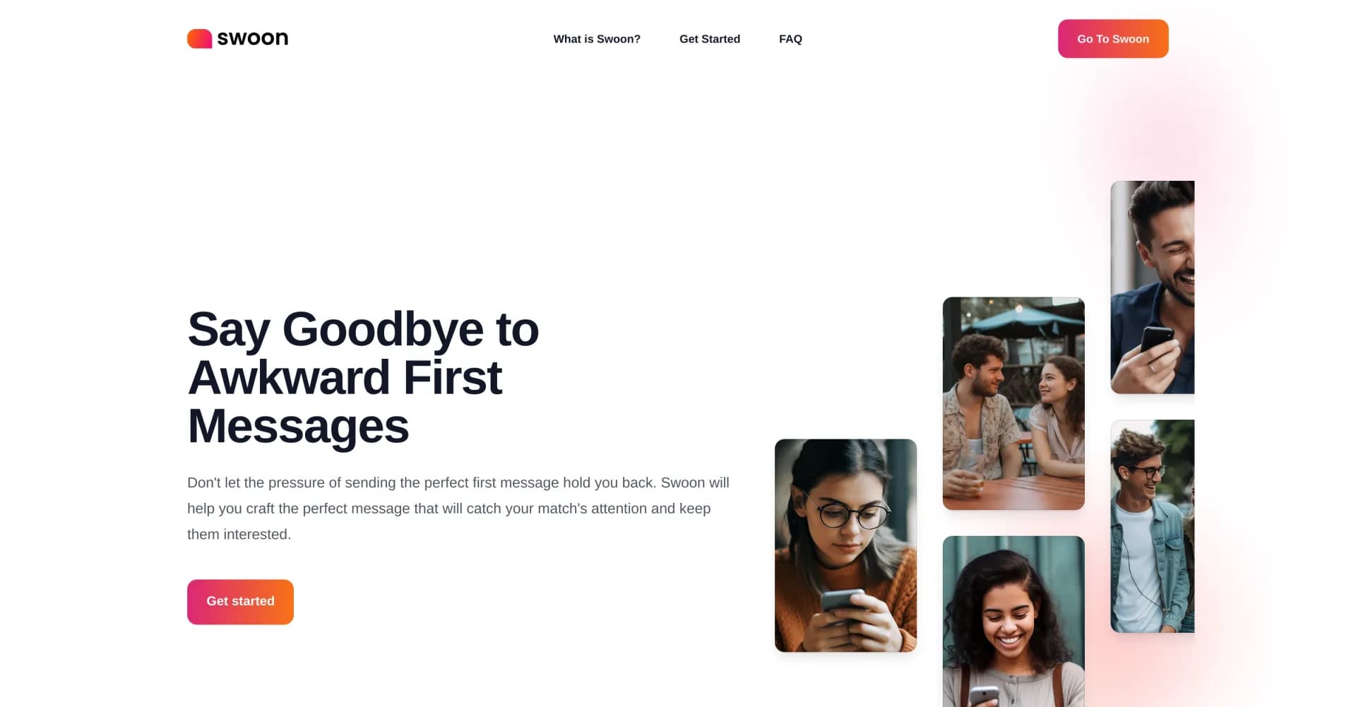 Swoon Chat homepage screenshot — Your AI dating wingman for successful matches