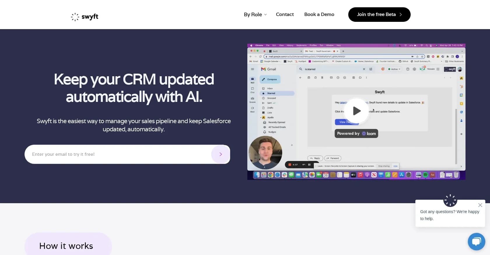Swyft homepage screenshot — Keep your CRM updated automatically with AI.