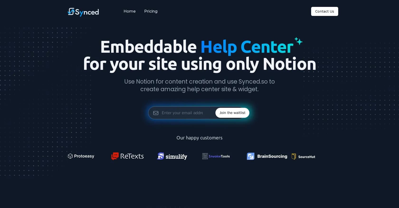 Synced homepage screenshot — Create a help center from Notion docs
