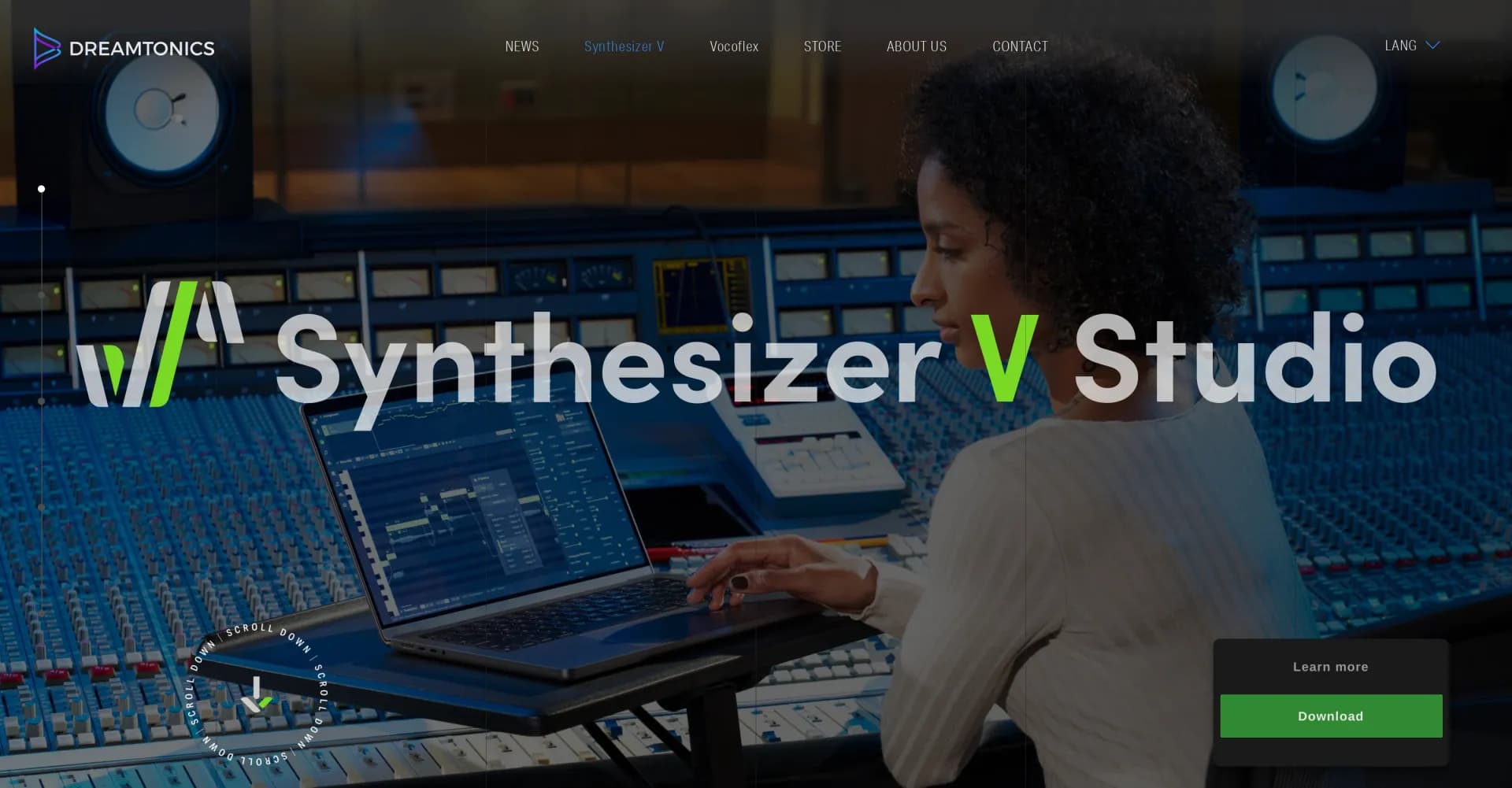 Synthesizer V homepage screenshot — Create lifelike vocal performances with AI