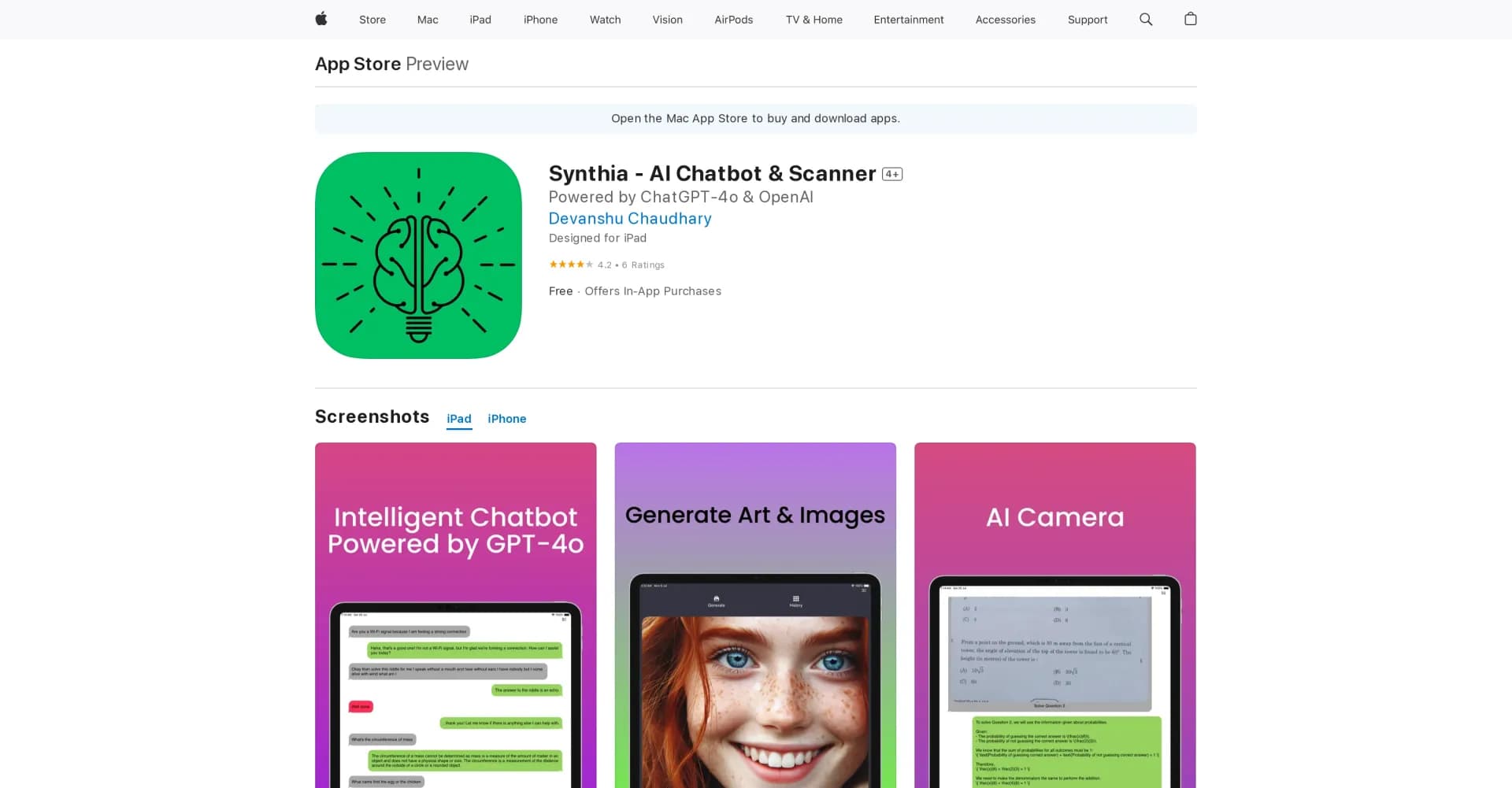 Synthia - AI Chatbot & Scanner homepage screenshot — Your ultimate AI virtual assistant chat app