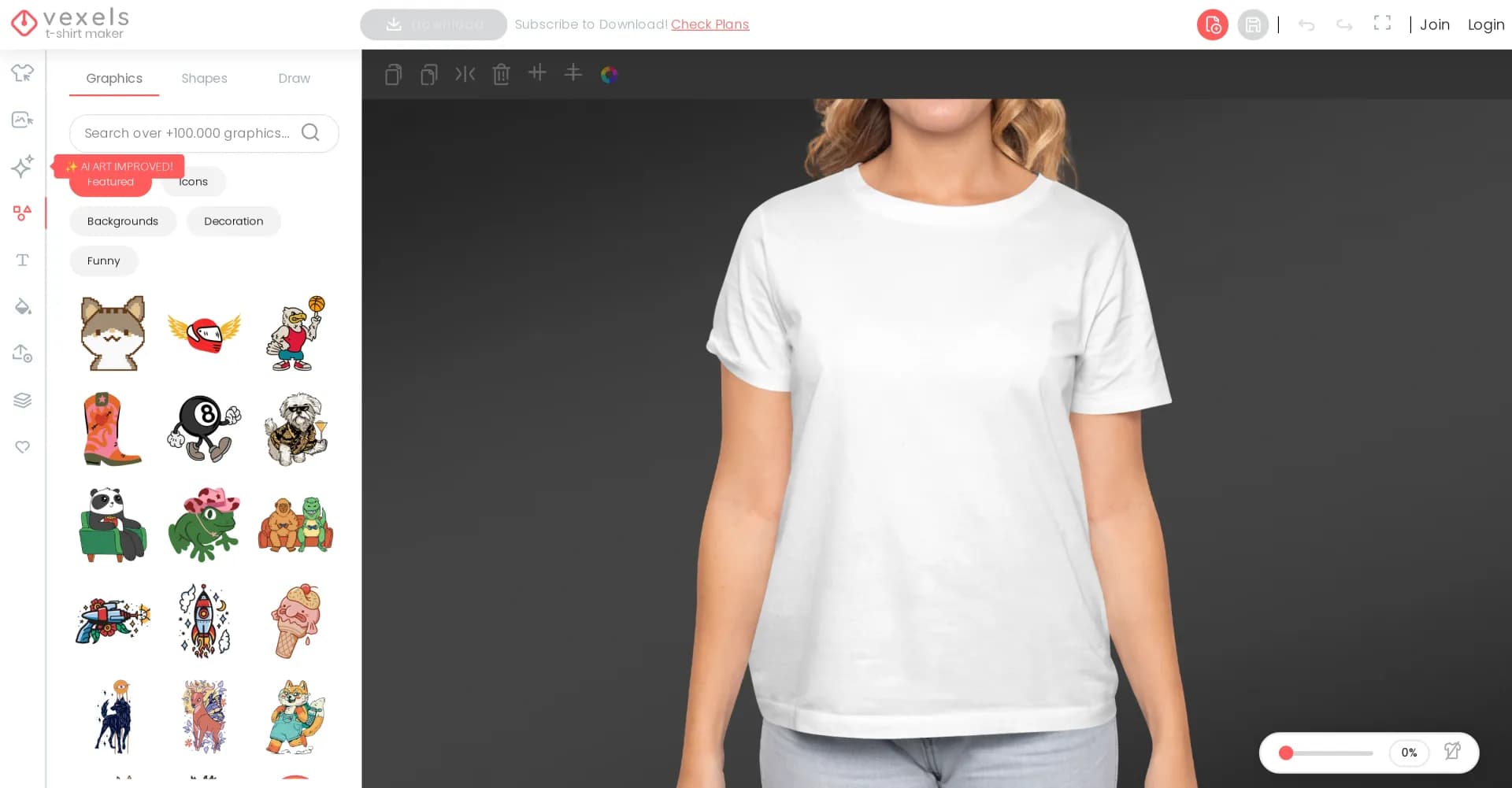 T-Shirt Maker homepage screenshot — Create custom t-shirts with 100,000+ cool graphics.