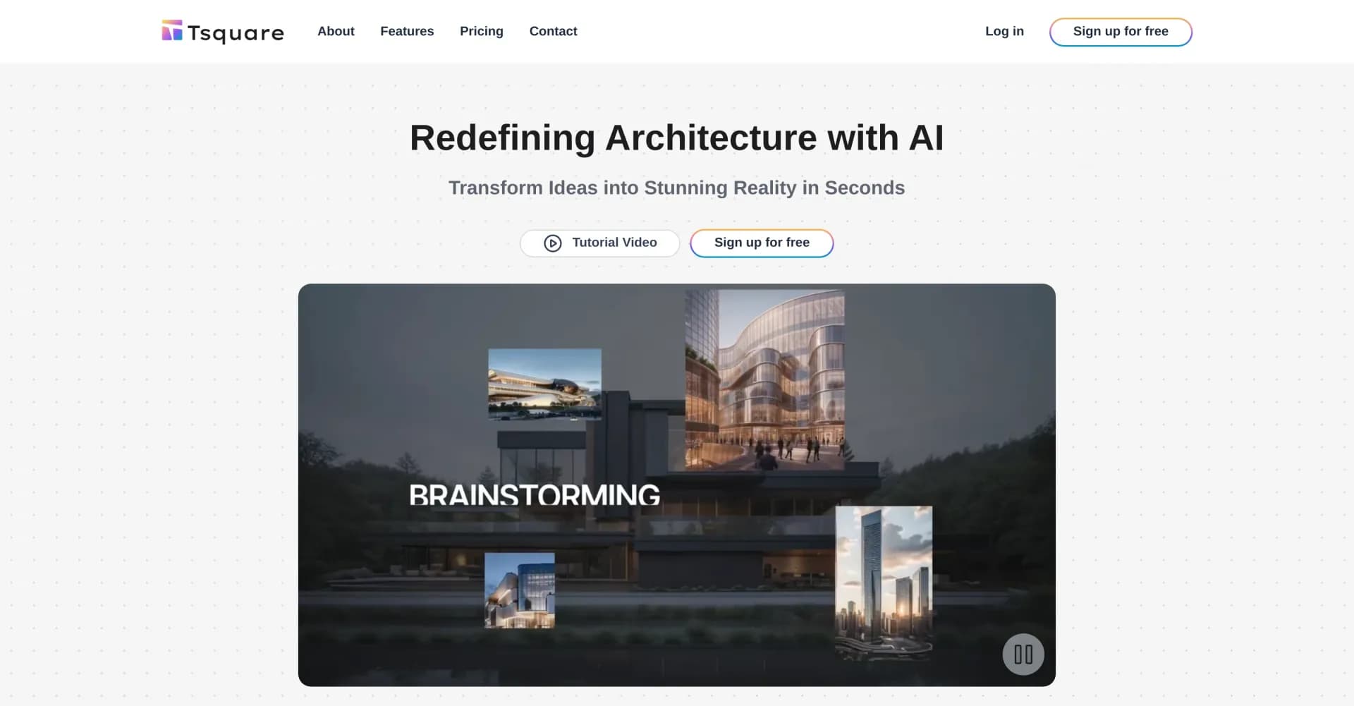 T-Square homepage screenshot — Transform architectural ideas into stunning reality instantl