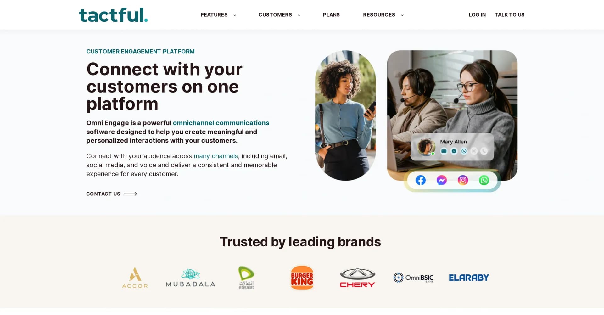 Tactful homepage screenshot — Unleash omnichannel communication potential.