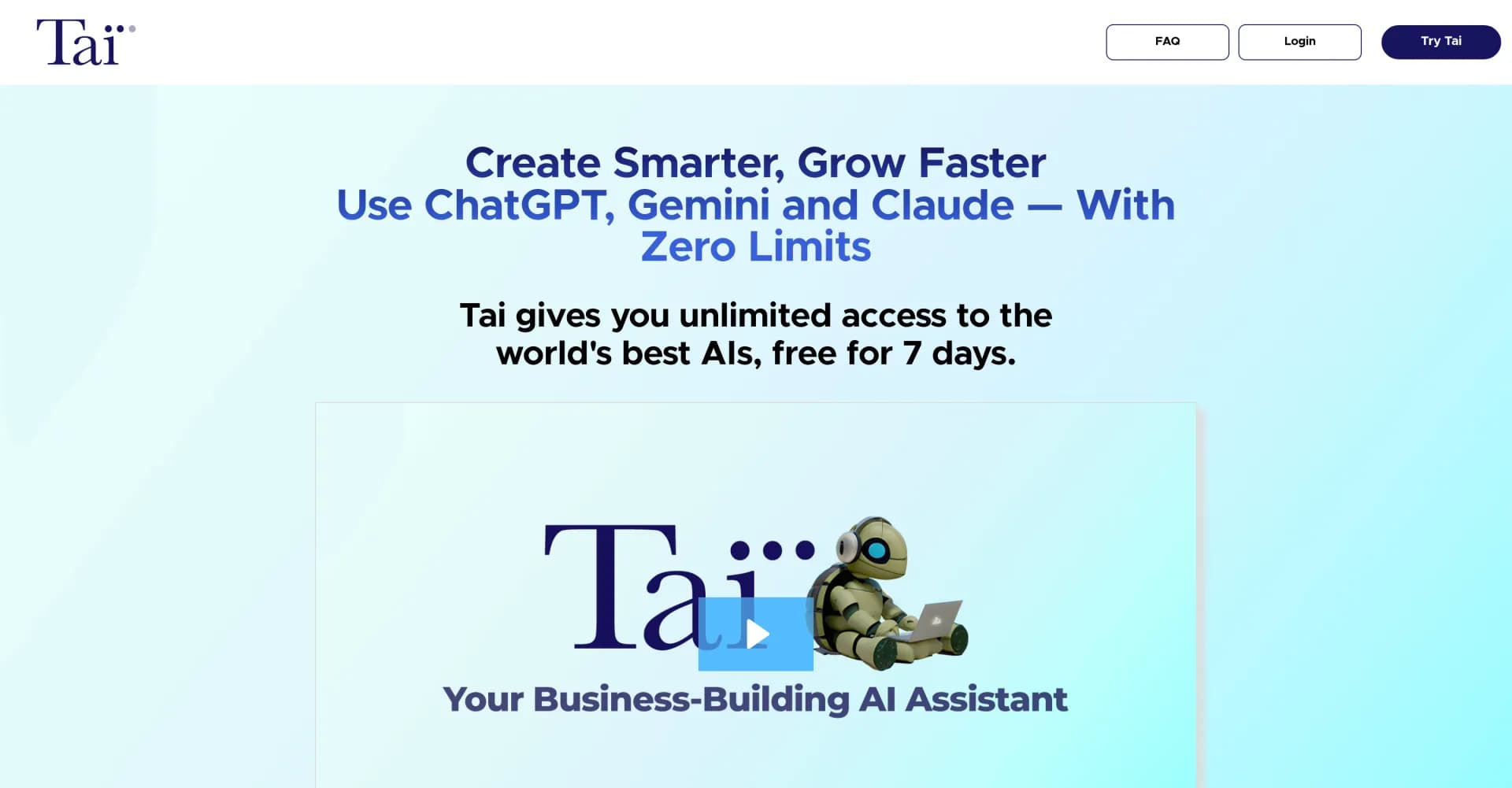 Tai homepage screenshot — Unlimited AI-powered content creation for business growth