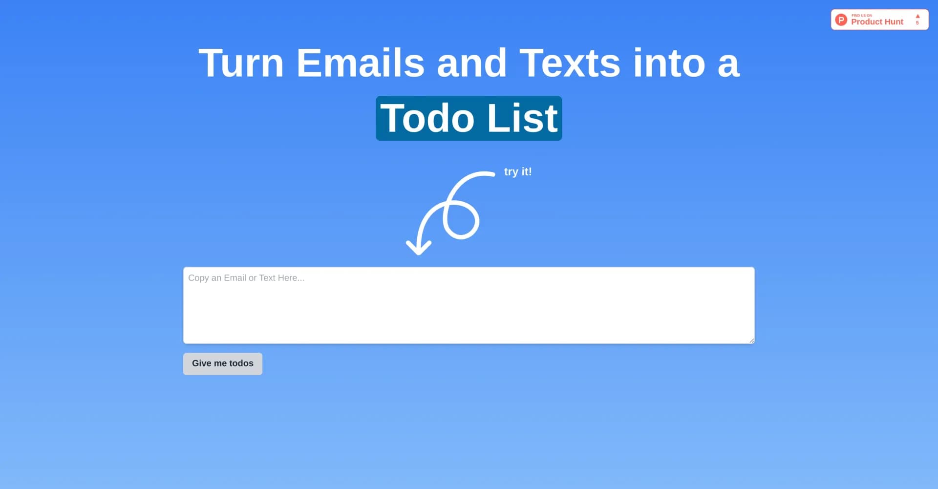 Taidai homepage screenshot — Transform text into actionable todos with AI.