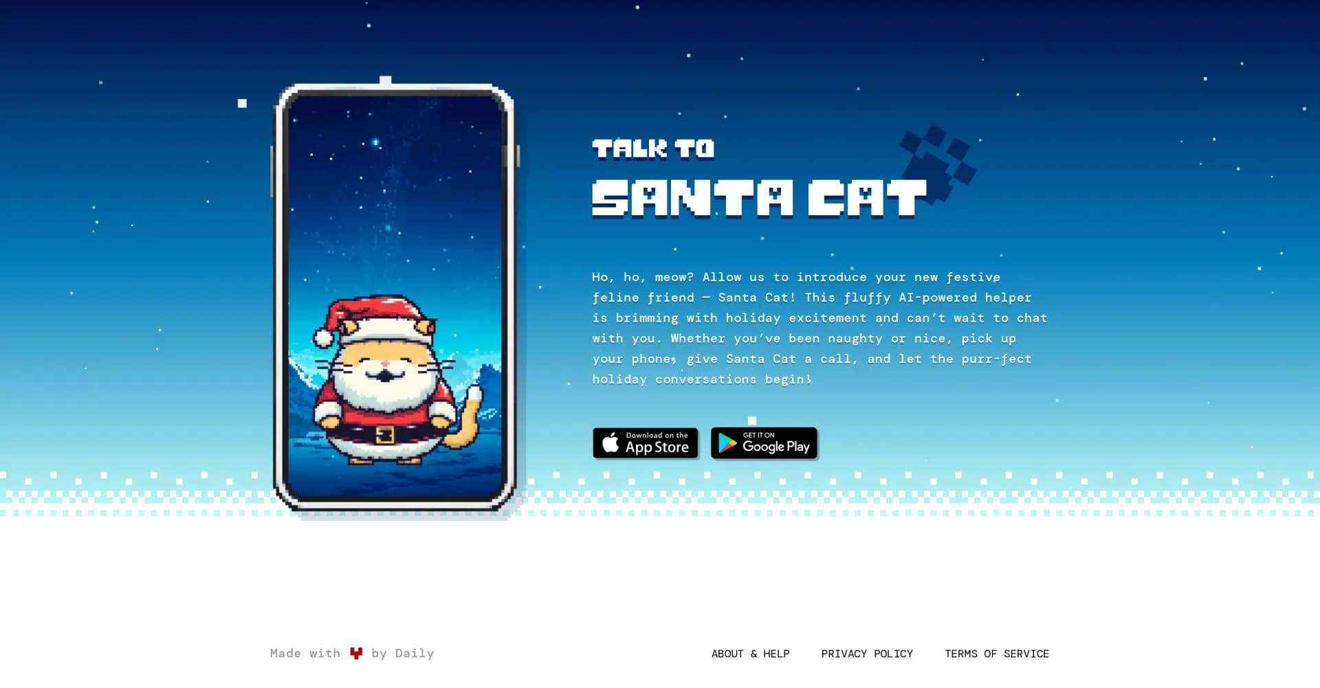 Talk to Santa Cat homepage screenshot — Chat with an AI-powered festive feline for holiday fun.