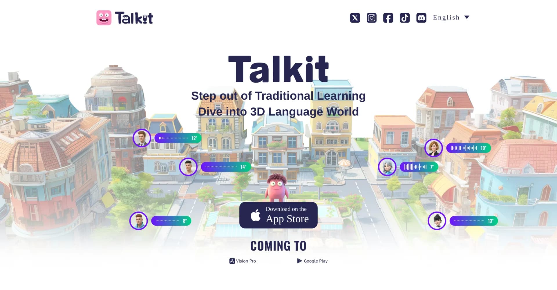 Talkit homepage screenshot — Learn language in immersive AI-powered scenarios.