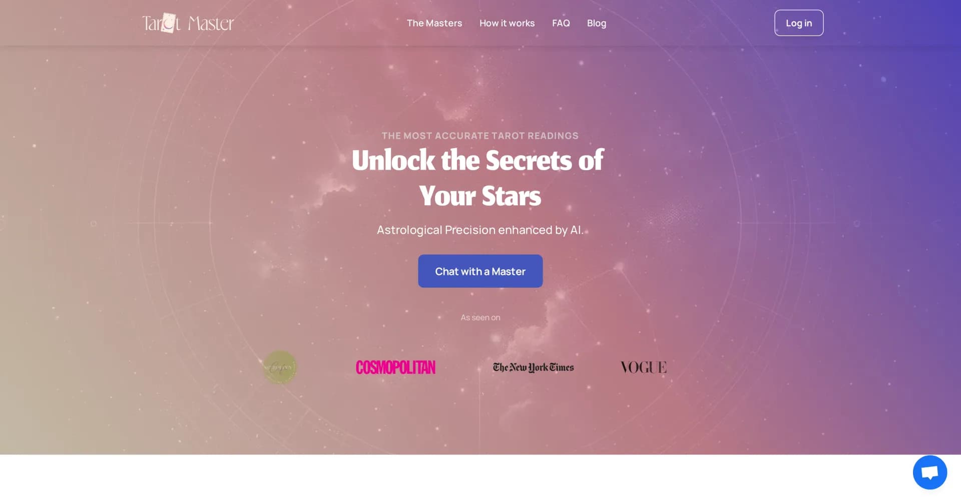 Tarot Master homepage screenshot — Experience unparalleled accuracy in astrology and tarot read